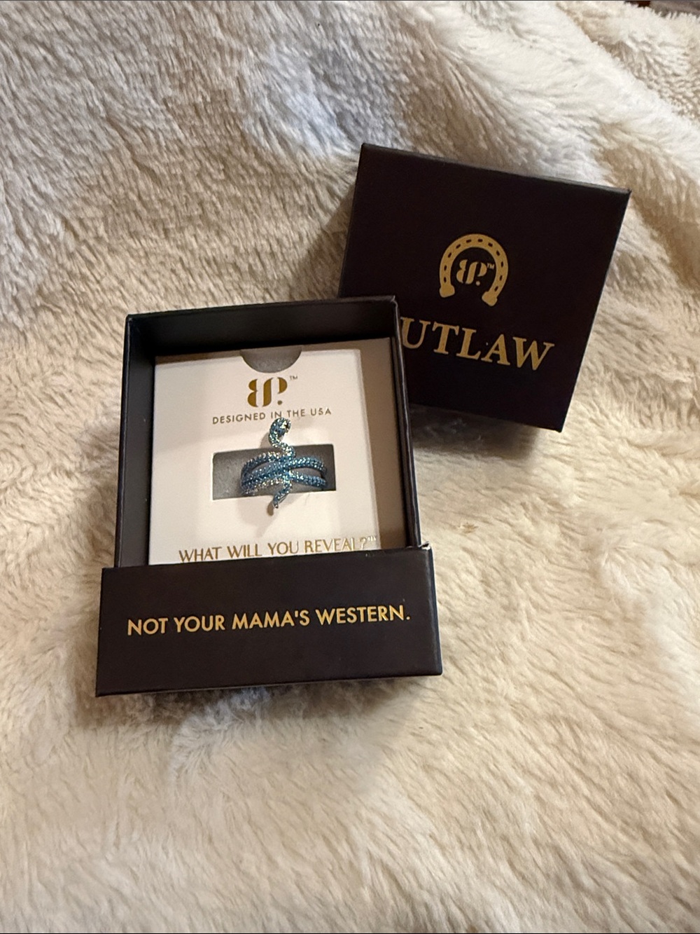 Outlaw Turquoise Magnesite and Lab created Emerald Cz Western Ring